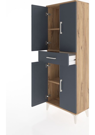 Arges Dolap 3 Raflı Tek Çekmeceli 4 Kapaklı 60x30x163 Çam-ant... Çam