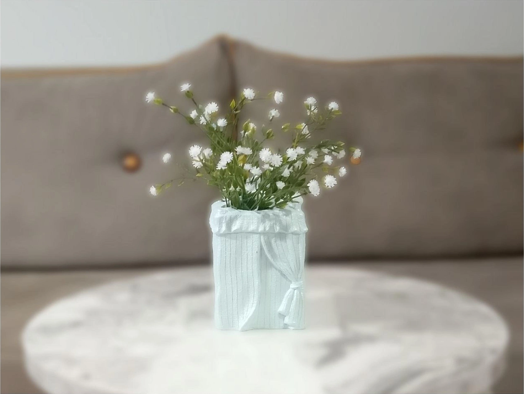 2 Adet Vazo Dahil,vazoda Çiçek,beyaz Yapay Çiçek,vazo Dekoratif Poliresin 7x7x17cm Çok Renkli