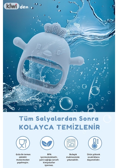 Kiwi Chicken Bebek Diş Kaşıyıcı Emzik Uçlu Eldiven Şeklinde Oyuncak Dişlik, Olive Renk Olive