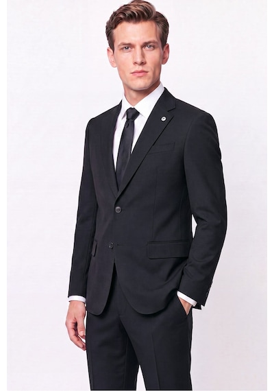 Efor Slim Fit Mono Yaka Çift Yırtmaç Yünlü Siyah Takım Elbise Tk 949