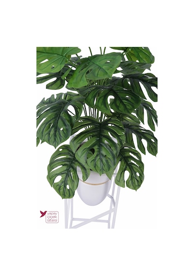 Yapay Çiçek Sitesi Metal Sütun Saksıda Premium 24 Yapraklı Yapay Monstera Deve Tabanı Ağacı 120 Cm Yeşil
