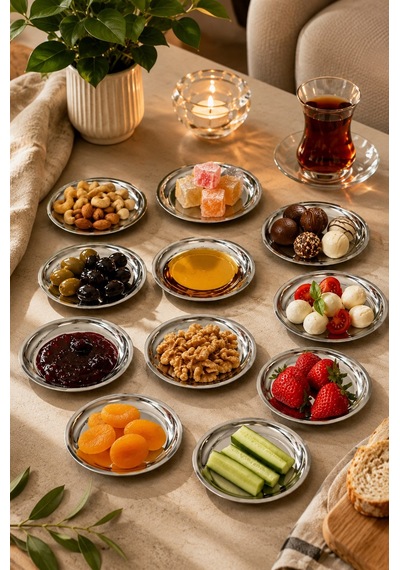 Jasper 6 Adet 12 Cm Sunum Tabağı Çerezlik Ve Kahvaltılık Dekoratif Paslanmaz Çelik Gri