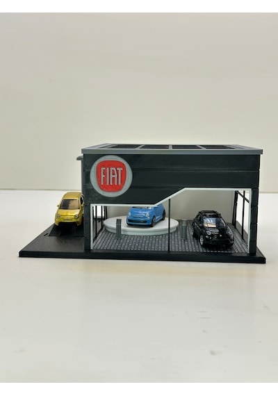 3d Baskı 1/64 Ölçekli Fiat Showroom Tasarımlı Diorama Araç Sergileme Garajı