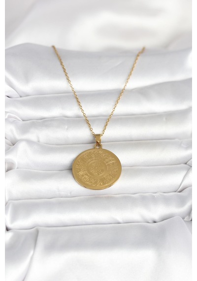 316l Çelik Gold Renk Ayetel Kürsi Yazılı Kolye 5886 Renkli