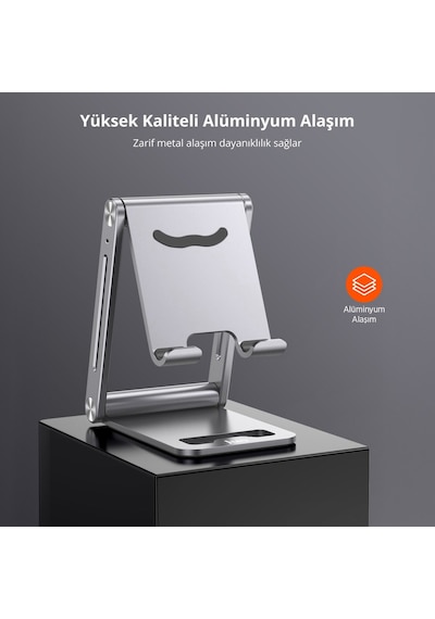 Juo Alüminyum Katlanabilir Metal Masaüstü Telefon Tutucu Standı Gümüş Gümüş
