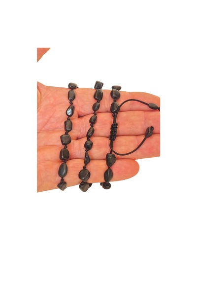 Doğal Şungit Bileklik Shungite Amorf Kesim Makrome Ayarlı 507-2 Siyah