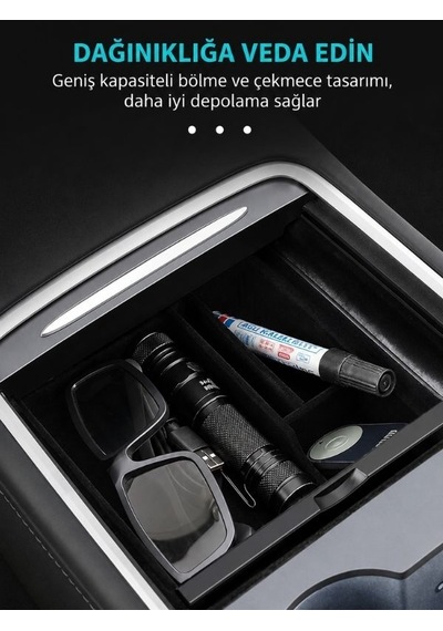 Tesery Tesla Model 3 & Y Siyah Kadife Konsol Düzenleyici Tsl-0274a Saklama Kutusu