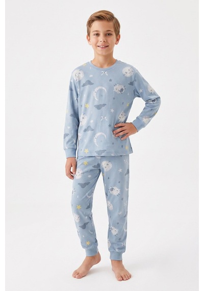 Modanino Erkek Çocuk %100 Pamuk Pijama Takımı 3-13 Yaş 12734ıs Açik Mavi