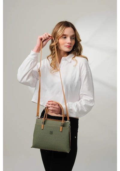 Just Polo 5 Bölmeli Şık El & Omuz Çantası Shoulder Bag Ebat : 22 X 25 Cm Yeşil - Taba