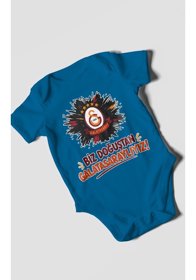 Morivokids Biz Doğuştan Galatasaraylıyız Kısa Kollu Bebek Body %100 Pamuk Koyu Mavi