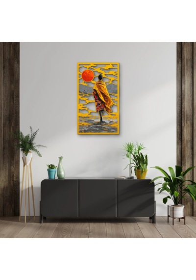 Altın Güneşe Yürüyen Kadın - Metal Tablo - Dec0285 29 X 50 Cm Çok Renkli
