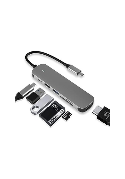 Usb C Hub, Usb C Adaptörü 6 İn 1 Usb 3.0 Bağlantı Noktası, Usb-c Bağlantı Noktası/pd, 4k Hdmı Ve Sd/tf Kart Okuyucu, Macbook Pro/air Dizüstü Bilgisayarlar Ve Diğer Tip-c Cihazlarla Uyumlu Yerleştirme