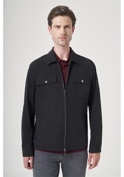 İmza Siyah Berberi Yaka Gabardin Düz Slim Fit Casual Mont 1007260151