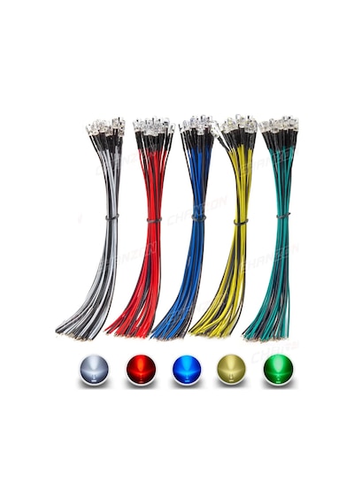 12V 5Mm Şeffaf Led 20 Cm Led Renklerine Göre Kablo Rengi 5 Adet-Sarı