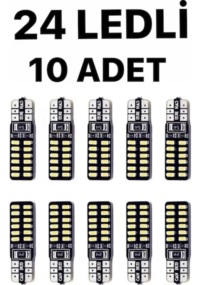 T10 Dipsiz W5w Canbus 24 Ledli Beyaz Park Plaka Ampulü (10 Adet)