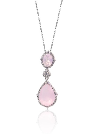 Pembe Kuvars Taşlı Damla Model 925 Ayar Gümüş Dörtlü Set 20102353