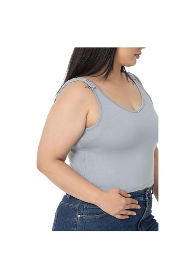 Disentis Büyük Beden Askıları Büzgülü Drapeli Crop Gri Body-gri Gri
