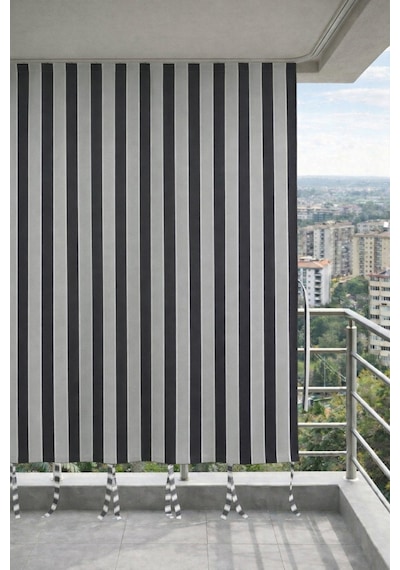 Antrasit-gri Balkon Perdesi Kornişli Bağcıklı Su Geçirmez Dış Mekan Dayanıklı Modern Balkon Brandası