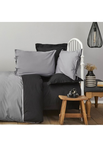 Karaca Home Basic Siyah Koyu Gri %100 Pamuk Çift Taraflı Çift Kişilik Nevresim Takımı Gri