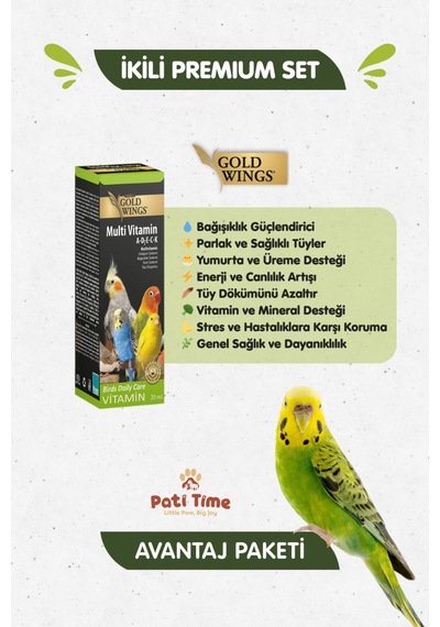 2li Set - Premium Muhabbet Kuşu Yemi 1 Kg + Muhabbet Kuşu Multivitamin Tüy Oluşum Desteği 20ml