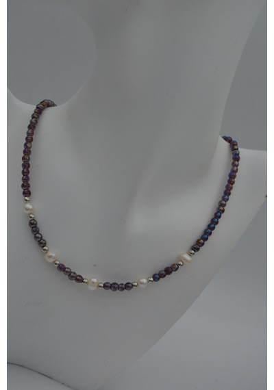 Stoneage Kristal Ve Gerçek Incili Kolye Bronz
