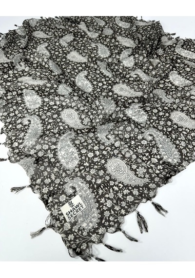 Shawl Secret Sökme Boncuklu Pamuk Yazma - 05868 Kahve-vizon