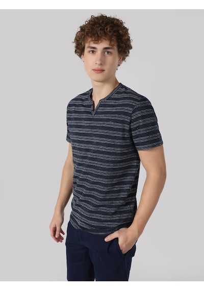 Colin's Colins Regular Fit Çizgili Lacivertvert Erkek Kısa Kol Tişört Cl10628 001
