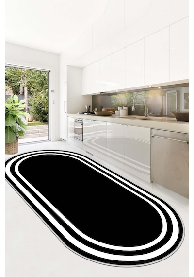 West Home Dijital Baskı Yıkanabilir Kaymaz Taban Leke Tutmaz Oval Mutfak Halısı Salon Halısı Ve Yolluk Wh 496 Black Oval