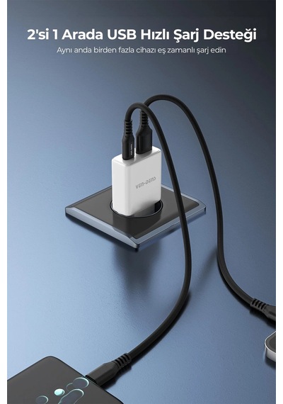 Ven-dens Vd-tc017bac 30 W Pd Type-c Hızlı Şarj Adaptörü, Usb-c Ve Usb-a Çift Port, Kompakt, Beyaz