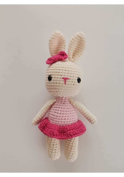 Süslü Minik Kız Tavşan Organik Örgü Oyuncak,amigurumi Bebek El Işi Oyuncak