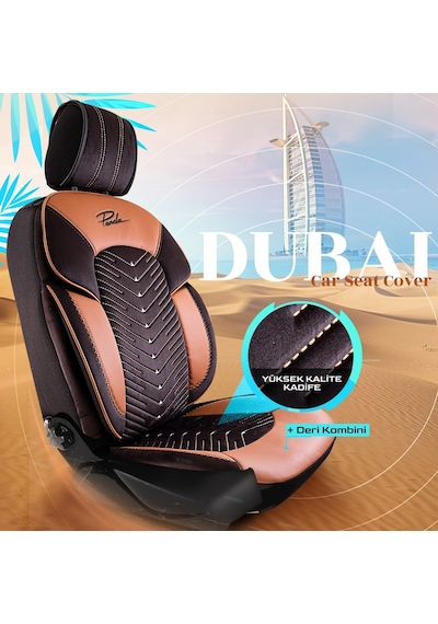 Panda Dubai Serisi Kadife Oto Koltuk Kılıfı - Siyah - Taba