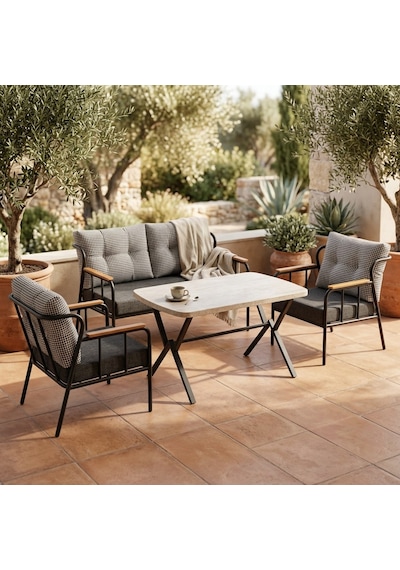 Paris 2+1+1+ 70x120 Traverten Desenli Masa Metal Balkon Takımı Keten Dokulu Kumaş Siyah Metal - Bahçe Teras Oturma Gru Gri - Antrasit Paris 2+1+1+ 70x120 Traverten Desenli Masa Metal Balkon Takımı Keten Dokulu Kumaş Siyah Metal - Bahçe Teras Oturma Gru Gri - Antrasit