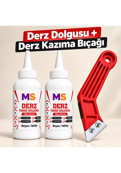 2 Adet Beyaz Hazır Derz Arası Tamir Dolgusu 220 Gr + Kazıyıcı Fayans Seramik Yenileyici Yenileme