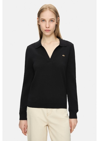 Ucla Irene Siyah Polo Yaka Triko Metal Logolu Standard Fit Kadın Triko Siyah