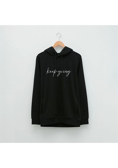Motivasyon Yazılı Özel Tasarım Baskılı Kapüşonlu Sweatshirt D Siyah