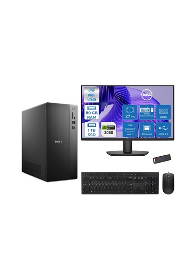 Dell Tower Essential QVT1260 BTO-01400723F28-126270723F28 i7-14700 80 GB 1 TB SSD RTX3050 27" Free Dos Masaüstü Bilgisayar + USB Bellek
