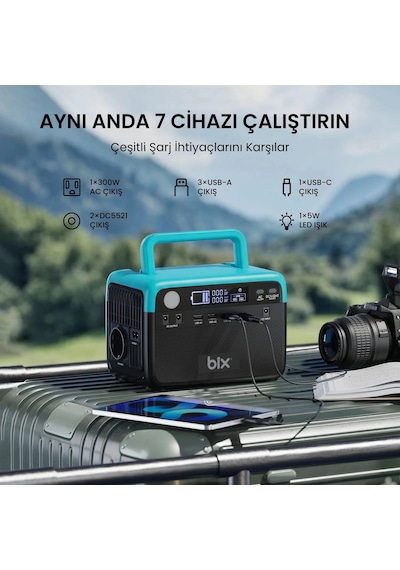 Bix Ps60k Taşınabilir Güç Kaynağı - Ac/dc/usb, Güneş Paneli Uyumlu - 192wh 300w 230v 50hz Taşınabili Siyah