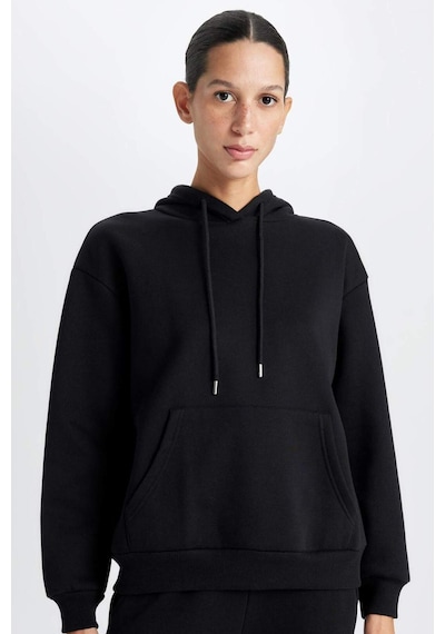 DeFacto Relax Fit Kapüşonlu Kanguru Cepli Kalın Basic Düz Siyah Sweatshirt W1240AZ24WNBK81 Siyah DeFacto Relax Fit Kapüşonlu Kanguru Cepli Kalın Basic Düz Siyah Sweatshirt W1240AZ24WNBK81 Siyah