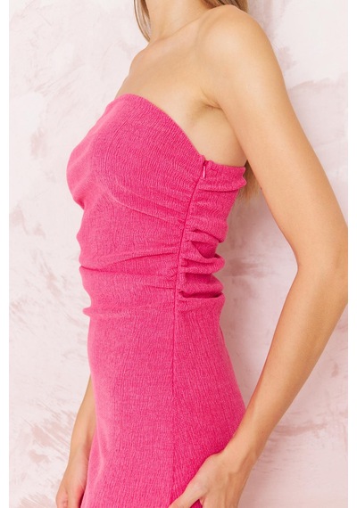 Darlin Moda Kadın Bodycon Straplez Bürümcük Midi Elbise Açık Pembe