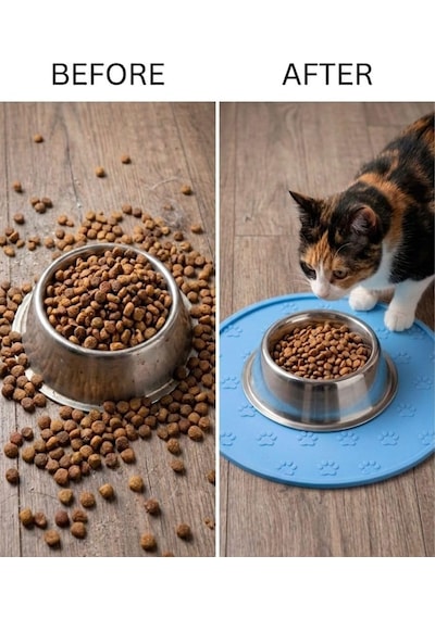 Silikon Mama Matı Kedi &amp Köpek İçin / Kaymaz, Yıkanabilir, Havuzlu Mama Altlığı Mavi