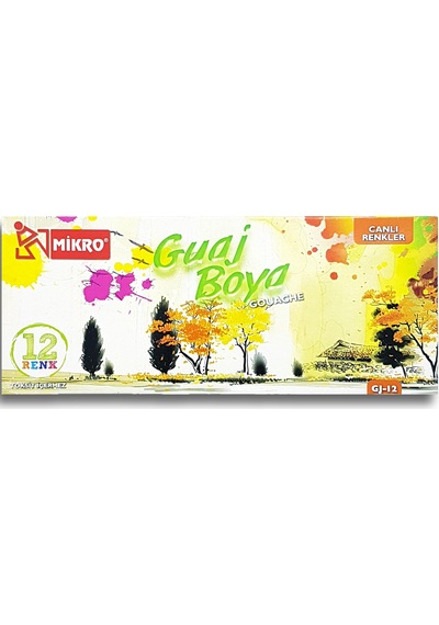 Mikro Tüp Guaj Boya 12 Renk 9 ML karton kutu Çok Renkli