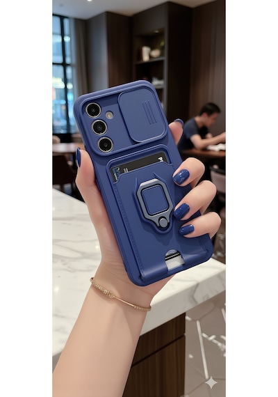 Samsung Uyumlu Galaxy A56 Kılıf Kamera Koruma Sürgülü Kartvizitli Kartlıklı Standlı İpli Renkli Kapak