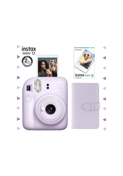 Fujifilm Instax Mini 12 Fotoğraf Makinesi + 10'lu Film + Laporta Albüm Seti Lila