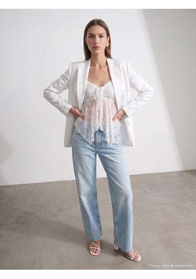 Dilvin 60815 Lyocell Karışımlı Blazer Ceket-beyaz