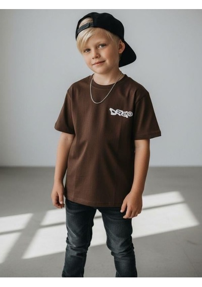 Zekids Erkek Çocuk Sırt Baskılı Tasarım T-shirt-16955 Kahverengi