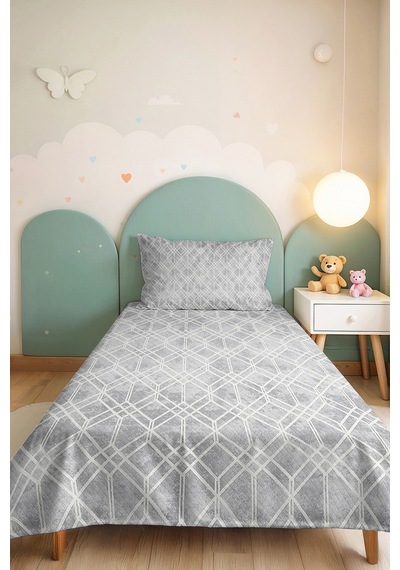 Gri Geometrik Tek Kişilik Dekoratif Pike Takımı - Beyaz Çizgili Minimal 160x220 Cm Yatak Örtüsü Kırık Misk Melodisi