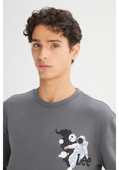 Lee Regular Fit Normal Kesim Bisiklet Yaka Baskılı Antrasit Sweatshirt Gri
