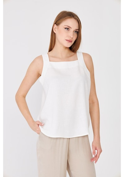 Sortie Collection Geniş Askılı Kare Yaka Ekru Keten Bluz Sortie Collection Geniş Askılı Kare Yaka Ekru Keten Bluz
