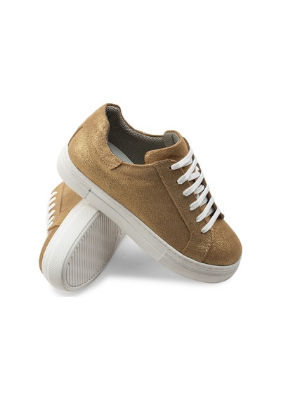 Deery Hakiki Süet Altın Rengi Simli Sneaker Kadın Ayakkabı - Z1681Zaltc01 Altın