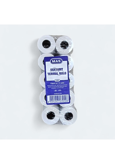 Mas 56x16 Termal Rulo Yazar Kasa Pos Kağıdı 16 Metre 100 Adet 10 Paket